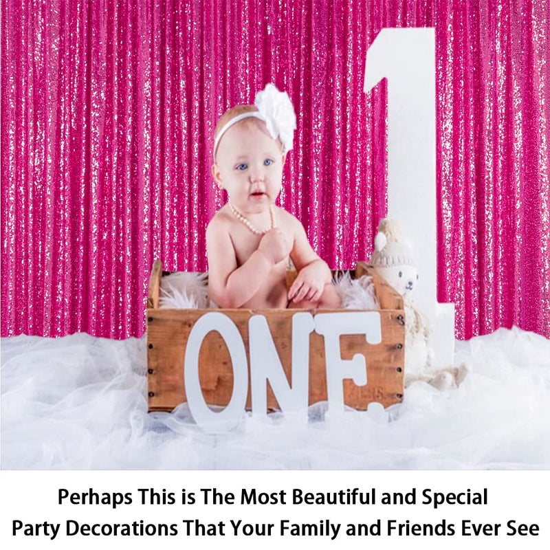 ShinyBeauty 5FTx9FT Hot Pink Sequin Backdrop, Fuchsia Curtain for Wedding & Party Decor, Glitter Photography Background, Elegant Event Decoration - Image 2